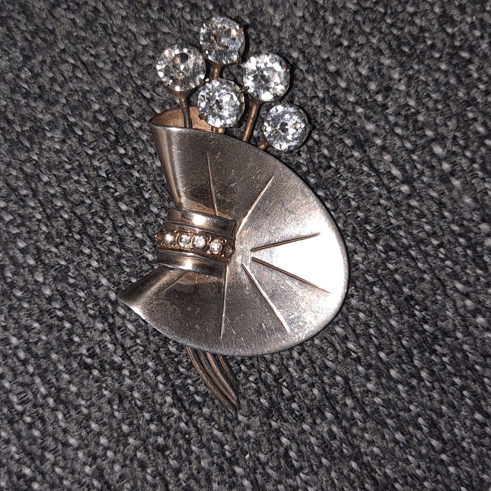 Vintage Sterling and Rhinestone Flower Brooch